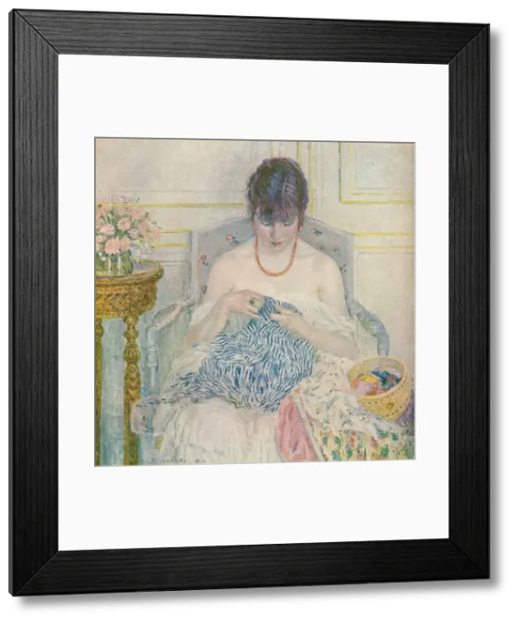 Framed Print : A Girl Sewing, c1894-1914, (1914). Artist: Frederick Carl Frieseke Framed Print : A Girl Sewing, c1894-1914, (1914). Artist: Frederick Carl Frieseke