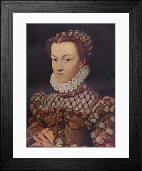 Framed Print : Elizabeth of Austria, (1554-1592), wife of King Charles IX (1550-1574), c1571, (1911). Artist: Francois Clouet Framed Print : Elizabeth of Austria, (1554-1592), wife of King Charles IX (1550-1574), c1571, (1911). Artist: Francois Clouet