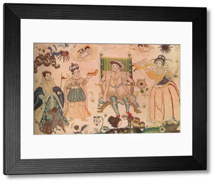 Framed Print : A tapestry featuring Henry VIII, Edward VI and Elizabeth I. Thought to be Elizabethan, (1914) Framed Print : A tapestry featuring Henry VIII, Edward VI and Elizabeth I. Thought to be Elizabethan, (1914)