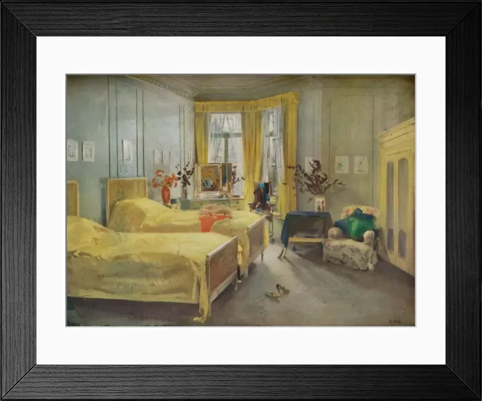 Framed Print : An Interior Scene: a bedroom designed by Mme. Gloria Silva at the Hotel Metropole, London, (1922). Artist: Charles Sims Framed Print : An Interior Scene: a bedroom designed by Mme. Gloria Silva at the Hotel Metropole, London, (1922). Artist: Charles Sims