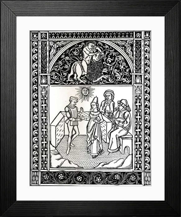 Framed Print : Fable VIII: The Woman Married To A Robber. Aesops Fables, 1485, (1917) Framed Print : Fable VIII: The Woman Married To A Robber. Aesops Fables, 1485, (1917)
