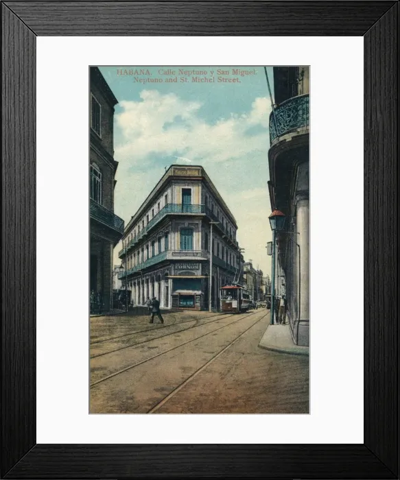 Framed Print : Habana. Calle Neptuno y San Miguel. Neptuno and St Michel Street, 1910s Framed Print : Habana. Calle Neptuno y San Miguel. Neptuno and St Michel Street, 1910s