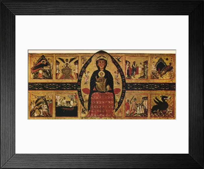Framed Print : The Virgin and Child Enthroned, with Narrative Scenes, c1263, (1911). Artist: Margarito d Arezzo Framed Print : The Virgin and Child Enthroned, with Narrative Scenes, c1263, (1911). Artist: Margarito d Arezzo