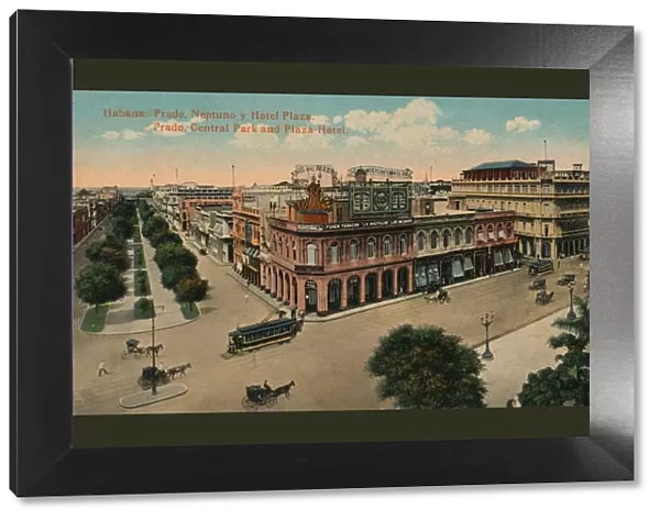 Habana: Prado, Neptuno y Hotel Plaza. Prado, Central Park and Plaza Hotel, c1910