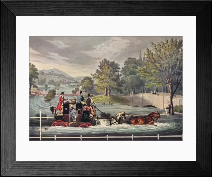 Framed Print : Mail Coach in a Flood, c1827, (1904). Artist: F Rosenbourg Framed Print : Mail Coach in a Flood, c1827, (1904). Artist: F Rosenbourg