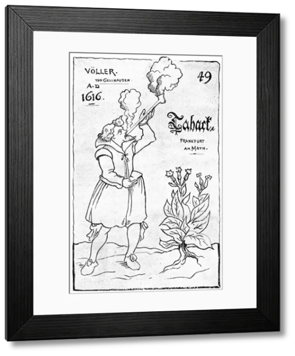 Framed Print : One of the earliest illustrations of smoking, 1616 (1890) Framed Print : One of the earliest illustrations of smoking, 1616 (1890)