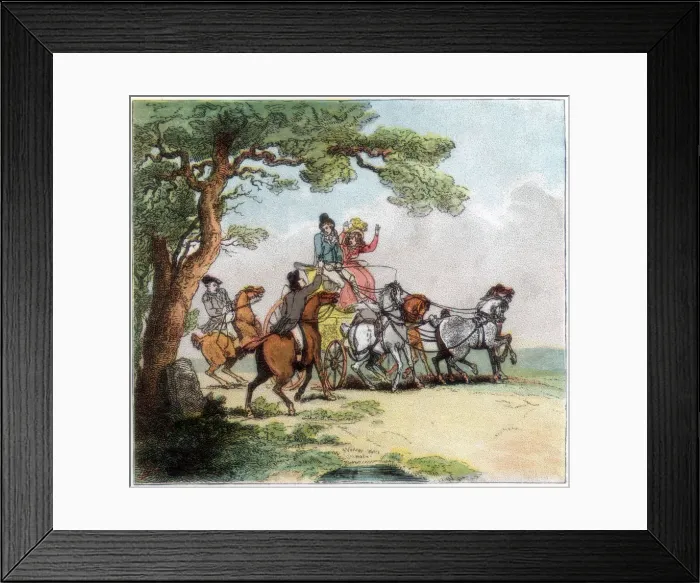 Framed Print : Vicissitudes of the road in 1787, the highwayman, Lord Barrymore stopped, 1890 Framed Print : Vicissitudes of the road in 1787, the highwayman, Lord Barrymore stopped, 1890