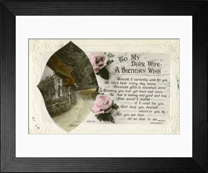 Framed Print : Birthday postcard from a husband to his wife, c1918 Framed Print : Birthday postcard from a husband to his wife, c1918