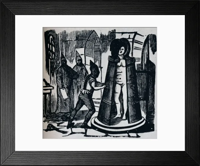 Framed Print : Woodcut showing Geuders Iron Maiden in a torture chamber Setting, c1870 Framed Print : Woodcut showing Geuders Iron Maiden in a torture chamber Setting, c1870