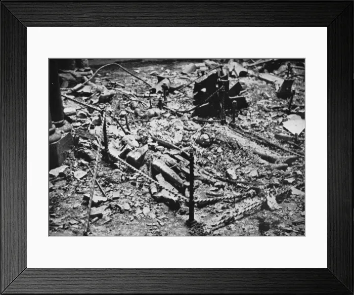 Framed Print : Two of the effigies of the Knights in the round of the Temple Church, gutted by fire, 1941 Framed Print : Two of the effigies of the Knights in the round of the Temple Church, gutted by fire, 1941