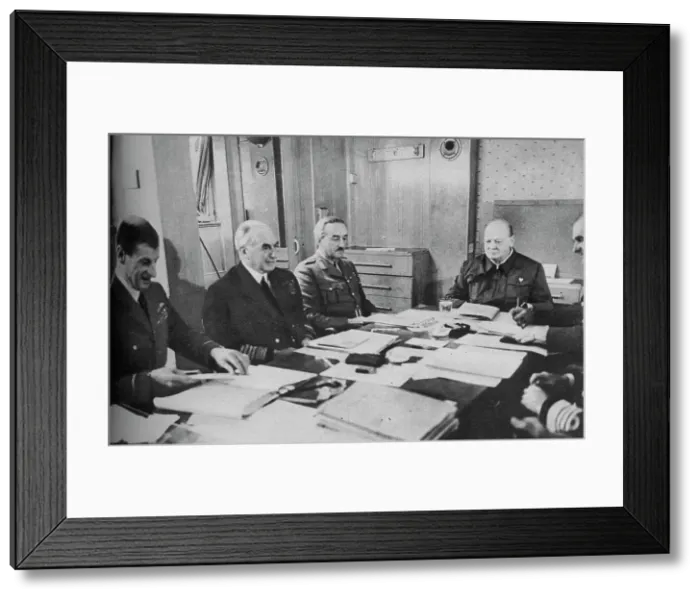 Framed Print : Mr Churchill at a conference on board ship, 1943-1944 Framed Print : Mr Churchill at a conference on board ship, 1943-1944
