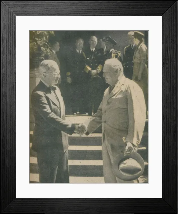 Framed Print : Warm Handshake Between Premier and President, 1945 Framed Print : Warm Handshake Between Premier and President, 1945