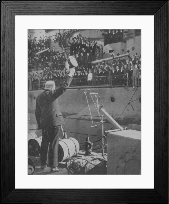 Framed Print : Churchill responds to the cheers from the crew of HMS Prince of Wales, 1941 Framed Print : Churchill responds to the cheers from the crew of HMS Prince of Wales, 1941