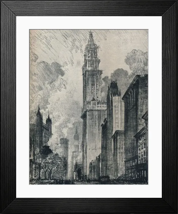 Framed Print : The Broadway and the Woolworth Building, New York, 1912. Artist: Joseph Pennell Framed Print : The Broadway and the Woolworth Building, New York, 1912. Artist: Joseph Pennell