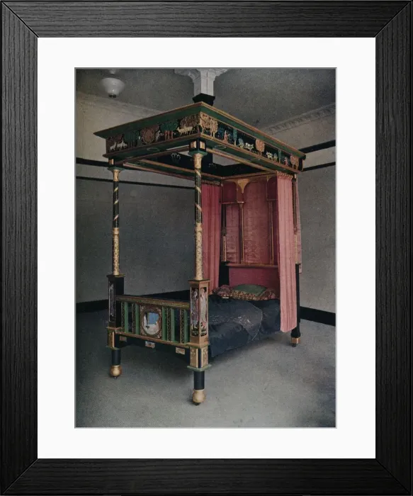 Framed Print : Bedstead decorated by Jessie Bayes, c1913 Framed Print : Bedstead decorated by Jessie Bayes, c1913