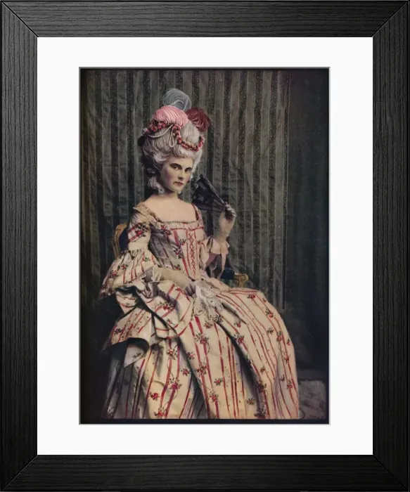 Framed Print : A dress of charming proportion in beautiful French brocade. Period 1775-85, c1913 Framed Print : A dress of charming proportion in beautiful French brocade. Period 1775-85, c1913