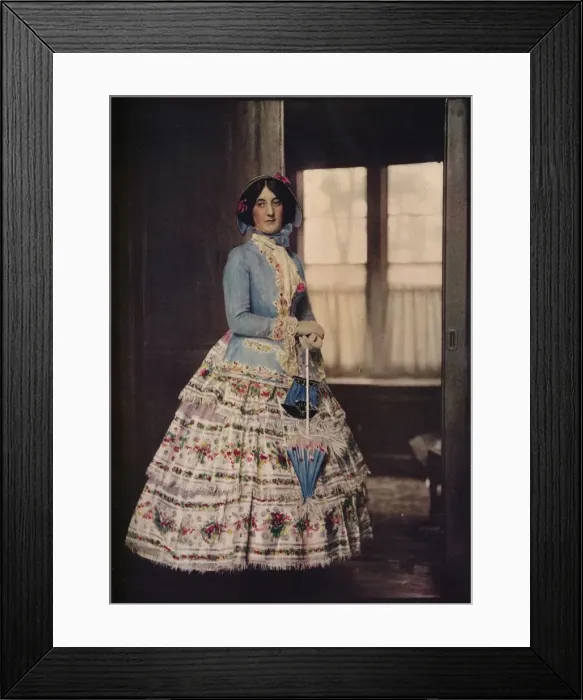 Framed Print : An embroidered coat, with a lovely silk gauze skirt. In fashion between 1850 and 1860, c1913 Framed Print : An embroidered coat, with a lovely silk gauze skirt. In fashion between 1850 and 1860, c1913