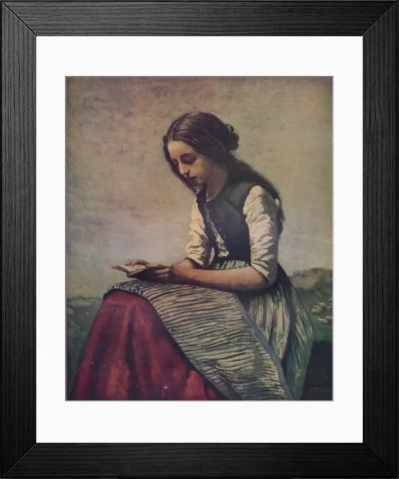 Framed Print : La petite Liseuse ou Jeune bergere assise et lisant, c1855. Artist: Jean-Baptiste-Camille Corot Framed Print : La petite Liseuse ou Jeune bergere assise et lisant, c1855. Artist: Jean-Baptiste-Camille Corot