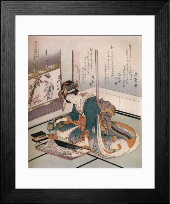 Framed Print : A woman making a miniature model of Mount Fuji, c1823. Artist: Hokusai Framed Print : A woman making a miniature model of Mount Fuji, c1823. Artist: Hokusai