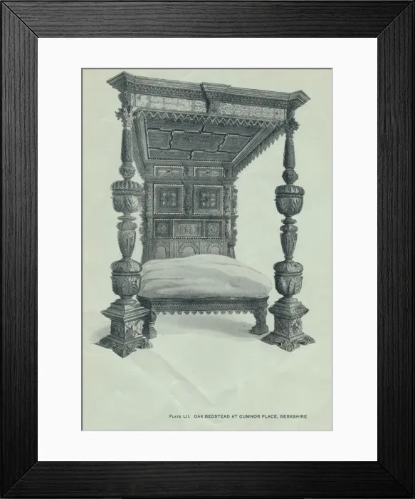 Framed Print : Oak bedstead at Cumnor Place, Berkshire, 1915 Framed Print : Oak bedstead at Cumnor Place, Berkshire, 1915