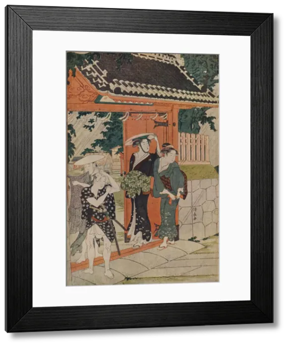 Framed Print : A Sudden Shower at the Mimeguri Inari Shrine, 1787. Artist: Torii Kiyonaga Framed Print : A Sudden Shower at the Mimeguri Inari Shrine, 1787. Artist: Torii Kiyonaga