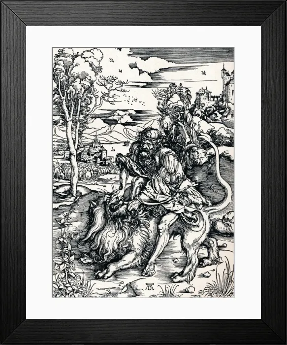 Framed Print : Samson Rending the Lion, 1497 (1906). Artist: Albrecht Durer Framed Print : Samson Rending the Lion, 1497 (1906). Artist: Albrecht Durer