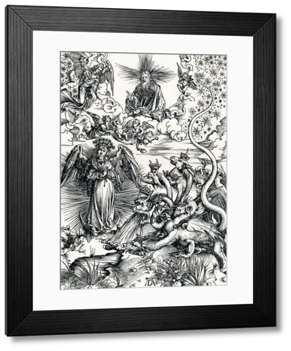Framed Print : The Woman Clothed with the Sun and the Seven-Headed Dragon, 1498 (1906). Artist: Albrecht Durer Framed Print : The Woman Clothed with the Sun and the Seven-Headed Dragon, 1498 (1906). Artist: Albrecht Durer