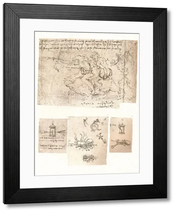 Framed Print : Four drawings of allegorical representations, c1472-c1519 (1883). Artist: Leonardo da Vinci Framed Print : Four drawings of allegorical representations, c1472-c1519 (1883). Artist: Leonardo da Vinci