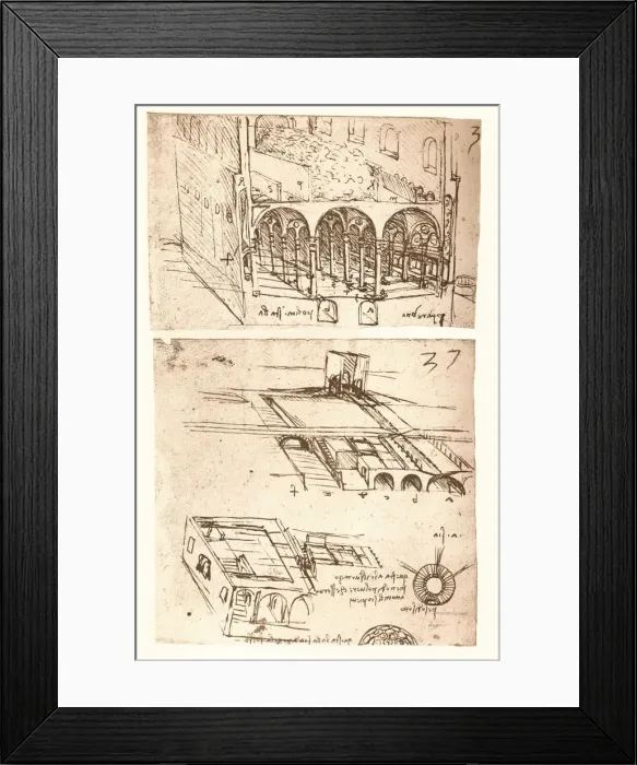 Framed Print : Two architectural drawings, c1472-c1519 (1883). Artist: Leonardo da Vinci Framed Print : Two architectural drawings, c1472-c1519 (1883). Artist: Leonardo da Vinci