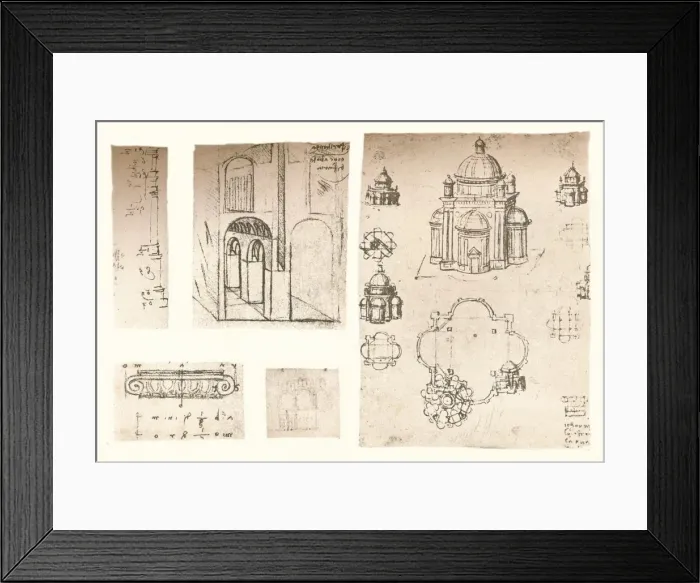Framed Print : Five architectural drawings, c1472-c1519 (1883). Artist: Leonardo da Vinci Framed Print : Five architectural drawings, c1472-c1519 (1883). Artist: Leonardo da Vinci