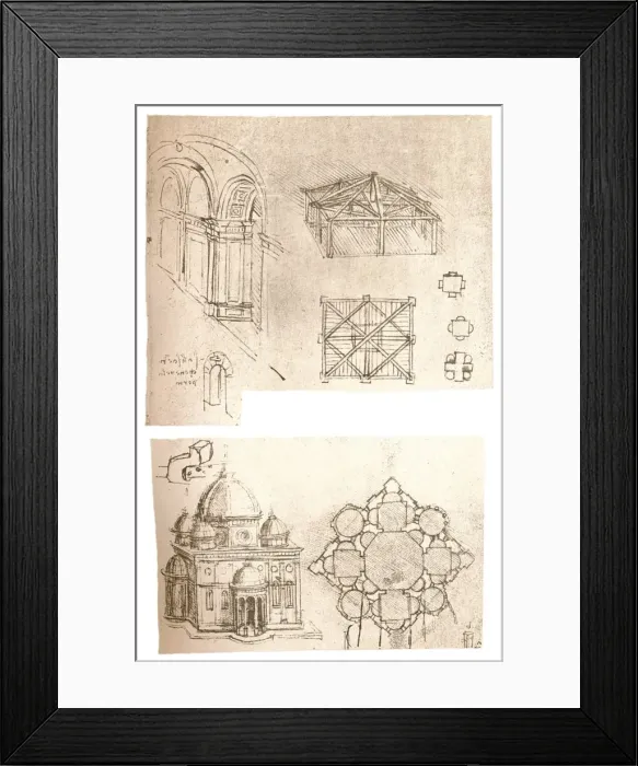 Framed Print : Two architectural drawings, c1472-c1519 (1883). Artist: Leonardo da Vinci Framed Print : Two architectural drawings, c1472-c1519 (1883). Artist: Leonardo da Vinci