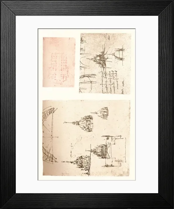 Framed Print : Three drawings of Milan Cathedral, c1472-c1519 (1883). Artist: Leonardo da Vinci Framed Print : Three drawings of Milan Cathedral, c1472-c1519 (1883). Artist: Leonardo da Vinci