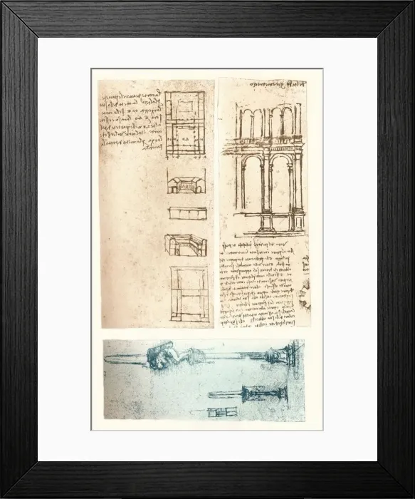 Framed Print : Three architectural drawings, c1472-c1519 (1883). Artist: Leonardo da Vinci Framed Print : Three architectural drawings, c1472-c1519 (1883). Artist: Leonardo da Vinci