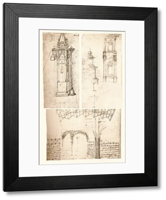 Framed Print : Three architectural drawings, c1472-c1519 (1883). Artist: Leonardo da Vinci Framed Print : Three architectural drawings, c1472-c1519 (1883). Artist: Leonardo da Vinci