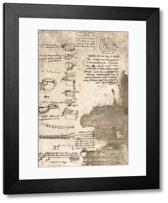 Framed Print : Drawing of musical instruments and other objects, c1472-c1519 (1883). Artist: Leonardo da Vinci Framed Print : Drawing of musical instruments and other objects, c1472-c1519 (1883). Artist: Leonardo da Vinci