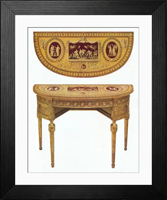 Framed Print : One of a pair of Adam side-tables, the top painted in the manner of Pergolesi, 18th century. Artist: Robert Adam Framed Print : One of a pair of Adam side-tables, the top painted in the manner of Pergolesi, 18th century. Artist: Robert Adam