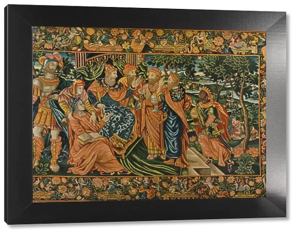 Visit of the Magi to Herod: Elizabethan Petit-Point Panel, c16th century