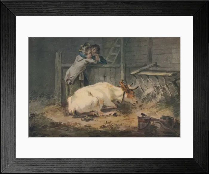 Framed Print : Courtship in a Cowshed, c18th century. Artist: Julius Caesar Ibbetson Framed Print : Courtship in a Cowshed, c18th century. Artist: Julius Caesar Ibbetson