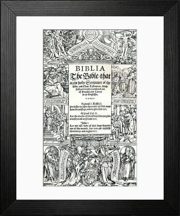 Framed Print : Title-Page of Coverdales English Bible, 1535. Artist: Hans Holbein the Younger Framed Print : Title-Page of Coverdales English Bible, 1535. Artist: Hans Holbein the Younger