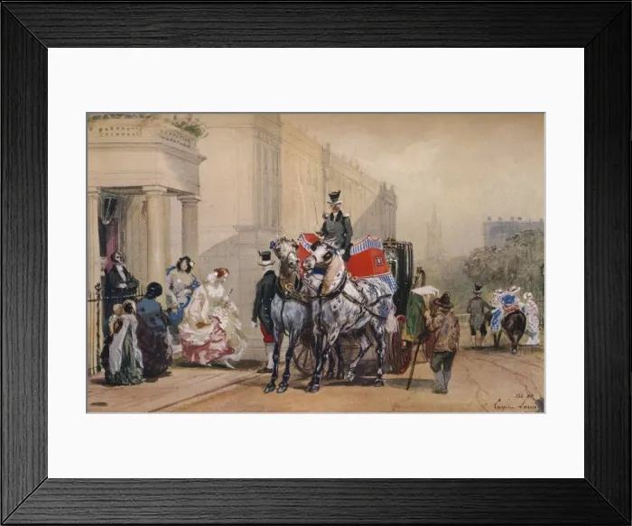 Framed Print : Ladies Entering Their Carriage in Belgrave Square, 19th century. Artist: Eugene Louis Lami