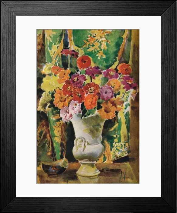 Framed Print : Zinnias, c19th century. Artist: Francis Edward James Framed Print : Zinnias, c19th century. Artist: Francis Edward James