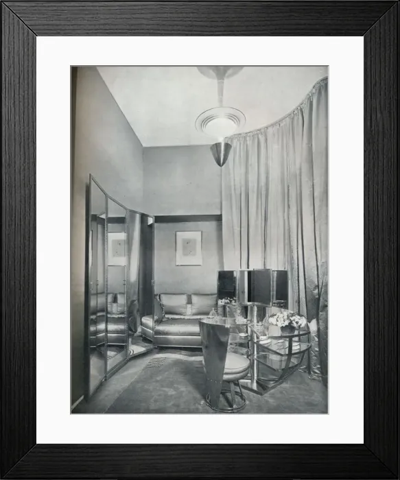 Framed Print : Part of a boudoir dressing-room in dove grey satin and chromium plated metal, by Eugene Printz of P Framed Print : Part of a boudoir dressing-room in dove grey satin and chromium plated metal, by Eugene Printz of P