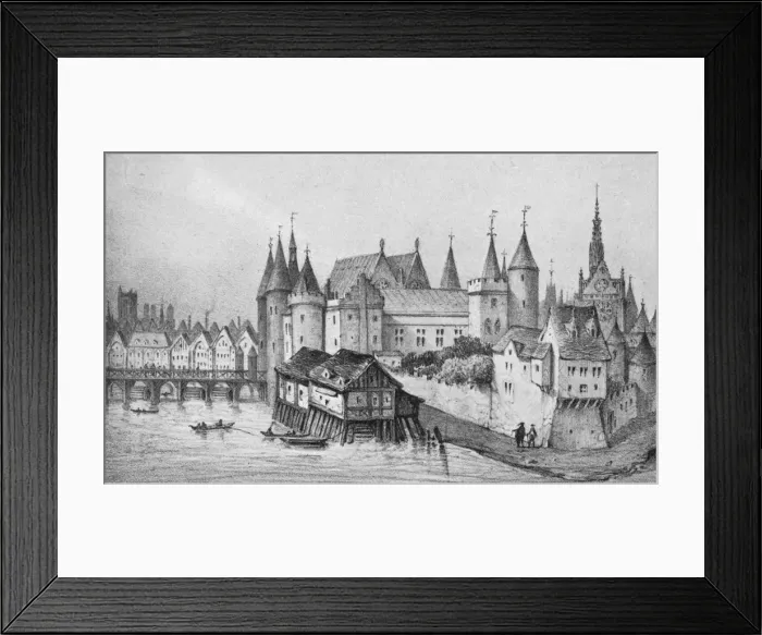Framed Print : `The Pont aux Meuniers and Part of the Palais du Roi de la Cite in 1556, 1915
