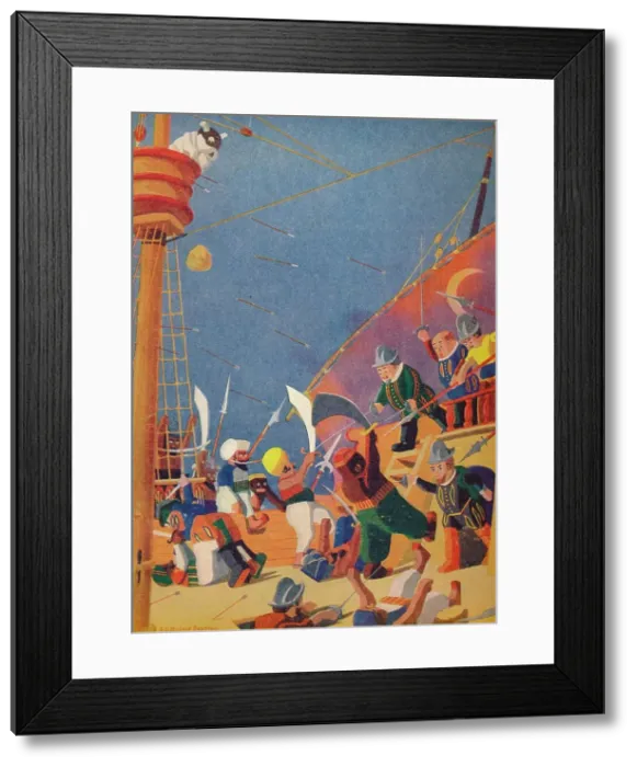 Framed Print : The Fight with the Corsairs, 1937. Artist: Sydney George Hulme Beaman Framed Print : The Fight with the Corsairs, 1937. Artist: Sydney George Hulme Beaman