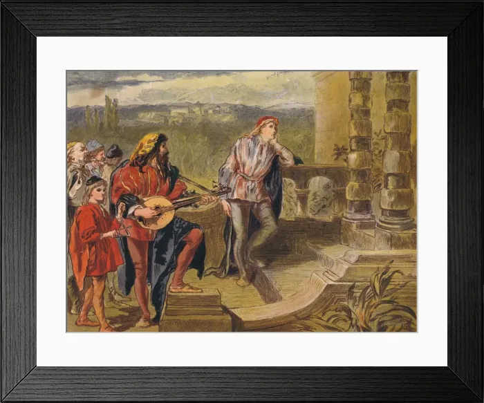Framed Print : The musician sings in The Two Gentlemen of Verona: Act IV Scene II, c1875. Artist: Sir John Gilbert Framed Print : The musician sings in The Two Gentlemen of Verona: Act IV Scene II, c1875. Artist: Sir John Gilbert