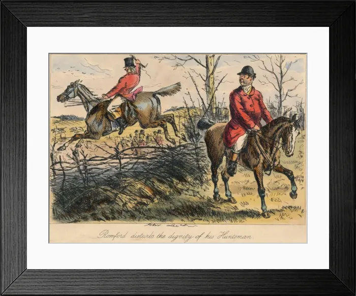 Framed Print : Romford disturbs the dignity of his Huntman, 1865. Artists: Bradbury, Evans and Co, John Leech, Hablot Knight Browne Framed Print : Romford disturbs the dignity of his Huntman, 1865. Artists: Bradbury, Evans and Co, John Leech, Hablot Knight Browne