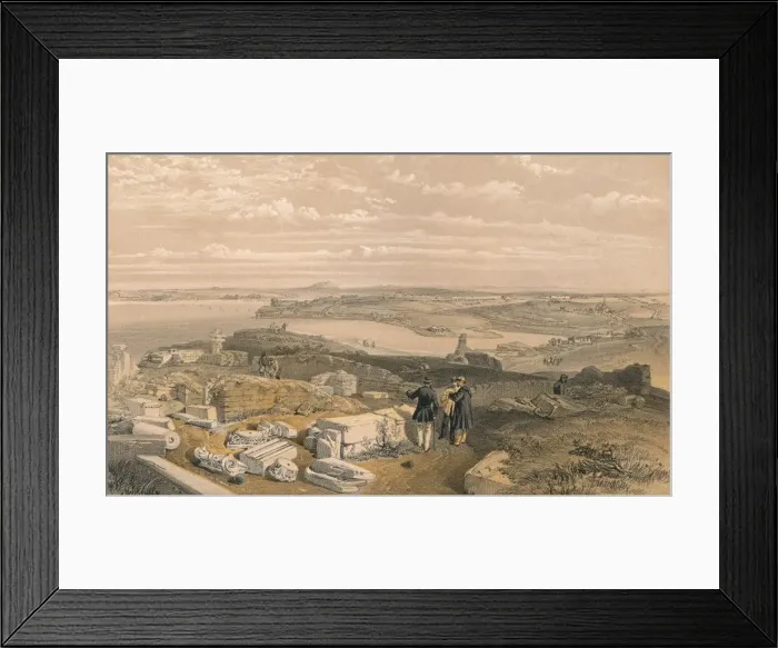 Framed Print : Sebastopol from Old Chersonese and Ancient Church of St Vladimir, 1856. Artists: William Simpson, E Walker