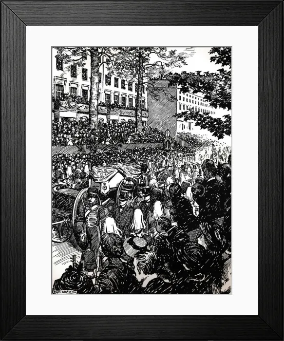 Framed Print : King Edward VIIs last journey through London: the funeral cortege in Piccadilly, 1910 (1911). Artist: Byam Shaw Framed Print : King Edward VIIs last journey through London: the funeral cortege in Piccadilly, 1910 (1911). Artist: Byam Shaw