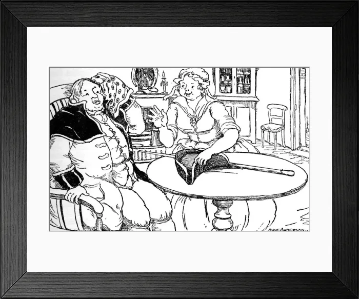 Framed Print : Mr. Bumble wiped from his forehead the perspiration which his walk had engendered, 1937. Artist: Anne Anderson Framed Print : Mr. Bumble wiped from his forehead the perspiration which his walk had engendered, 1937. Artist: Anne Anderson
