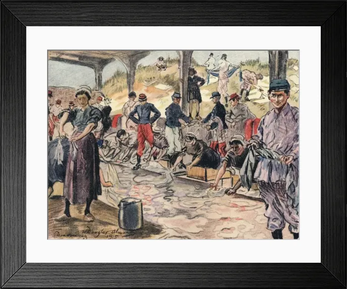 Framed Print : Washing for the Soldiers, Douarnenex, 1915. Artist: William Douglas Almond Framed Print : Washing for the Soldiers, Douarnenex, 1915. Artist: William Douglas Almond